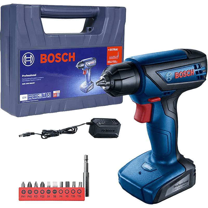 Parafusadeira  Furadeira Bosch GSR 1000 Smart, 12V, Funcionamento a Bateria - 06019F40E3-000 Bivolt