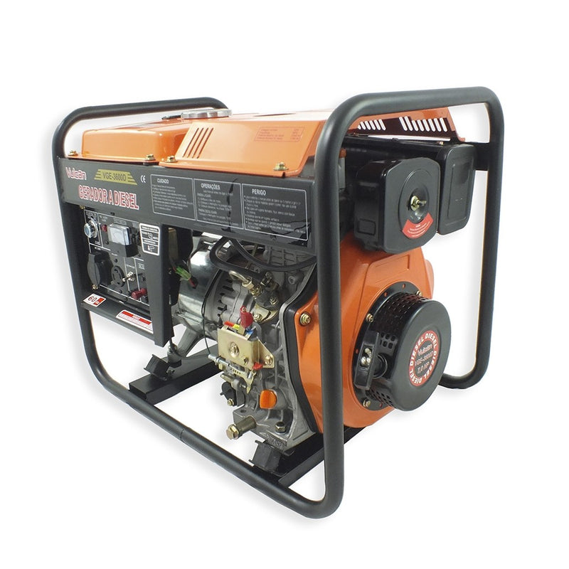 GERADOR DIESEL 269cc 7HP 3.6KVA 3600WATTS BIVOLT VGE3600D VULCAN TRENT