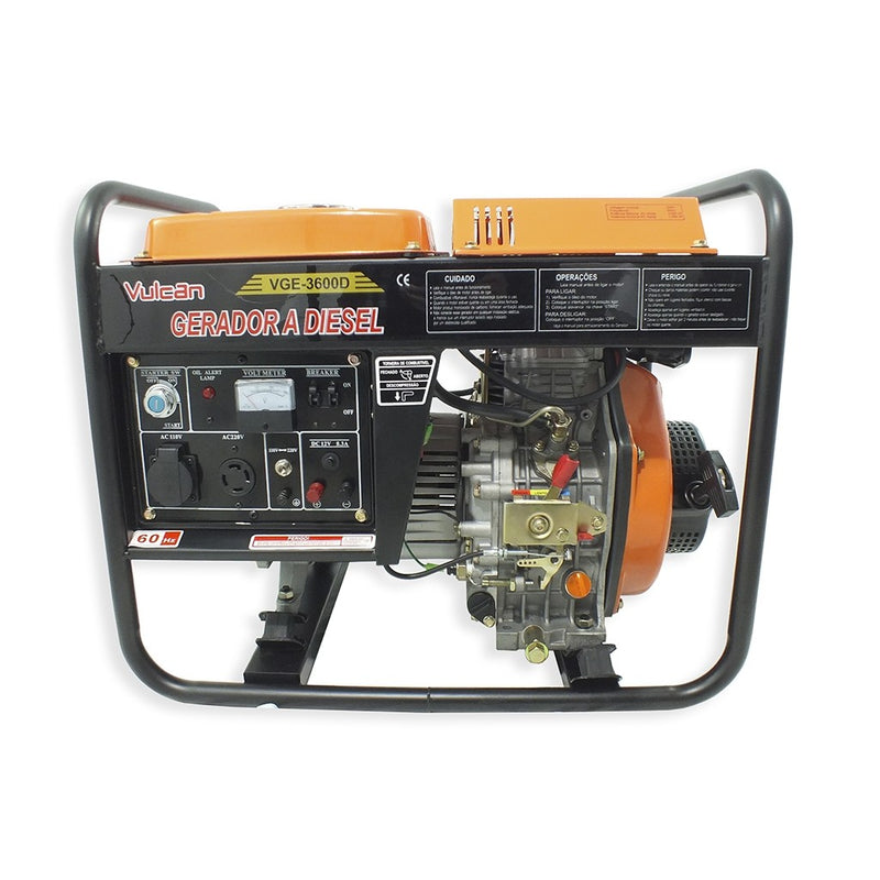 GERADOR DIESEL 269cc 7HP 3.6KVA 3600WATTS BIVOLT VGE3600D VULCAN TRENT