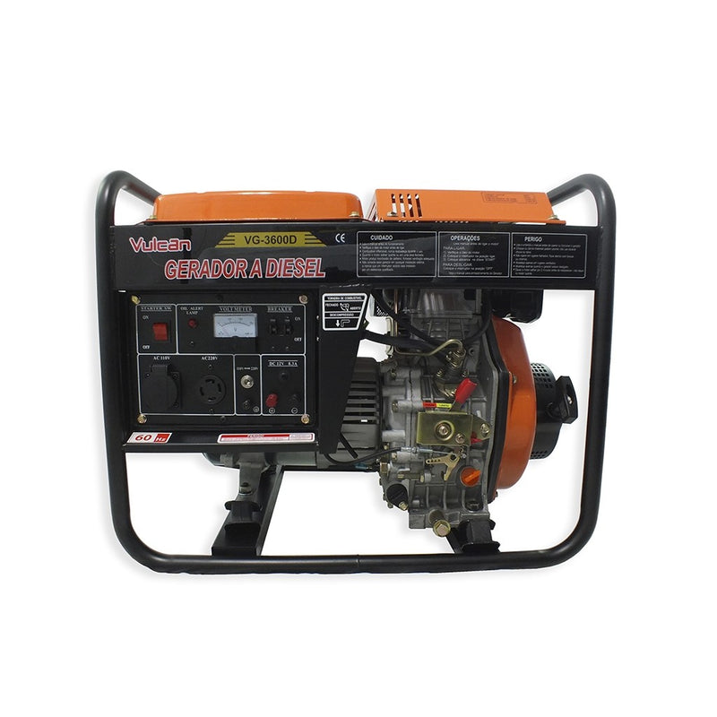 GERADOR DIESEL 269cc 7HP 3.6KVA 3600WATTS BIVOLT VG3600D VULCAN TRENT