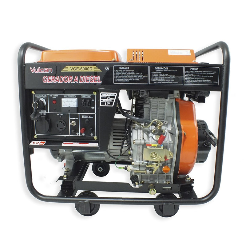 GERADOR DIESEL 418cc 10HP 6KVA 6000WATTS BIVOLT VGE6000D VULCAN TRENT